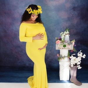 ELEGANT MATERNITY DRESS LONG SLEEVE FITTED PHOTOGRAPHY GOWN